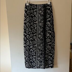 Vintage Black and White Floral Wrap Skirt